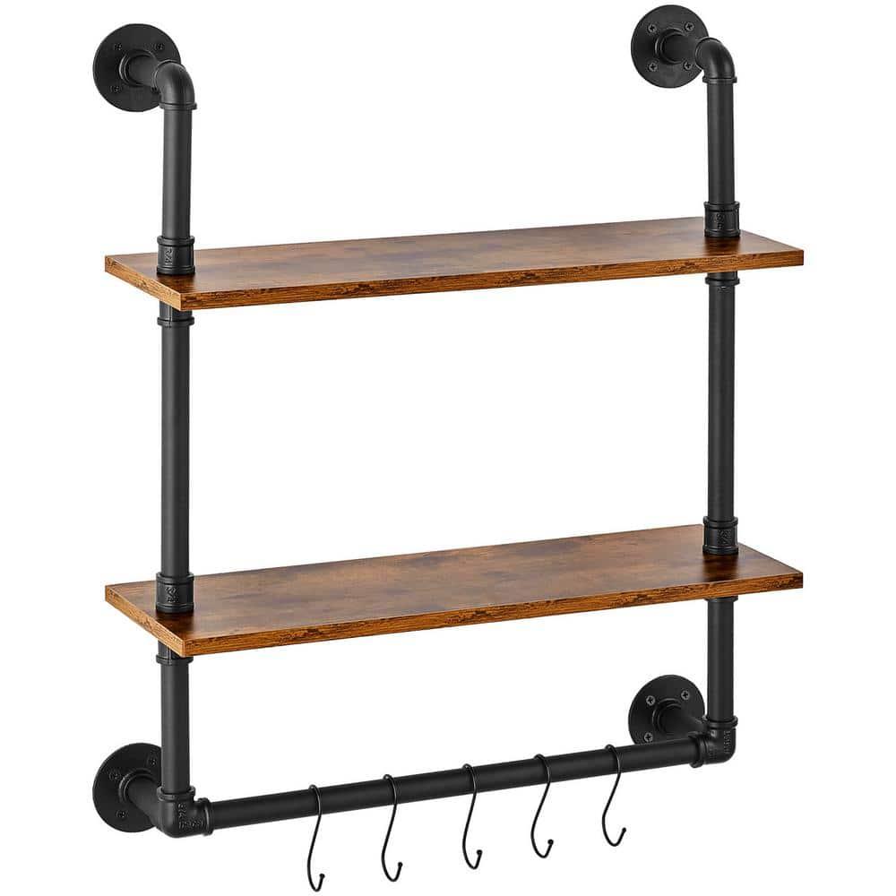 Williston Forge Industrial Pipe Shelf 2 Tier 24x7.87in Wall-Mount for Kitchen Bedroom
