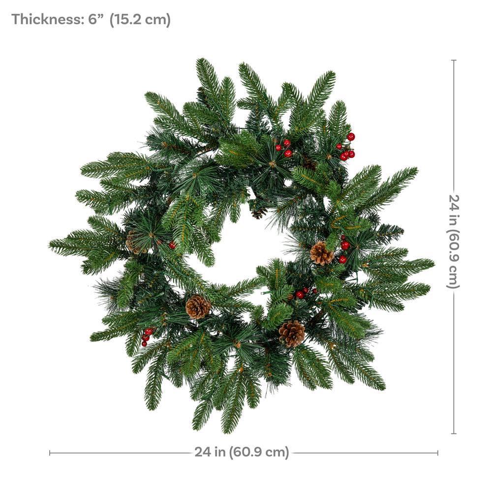 Sunnydaze 24" Diameter Indoor or Outdoor PVC Christmas Wreath with Pinecones and Berries - Traditional