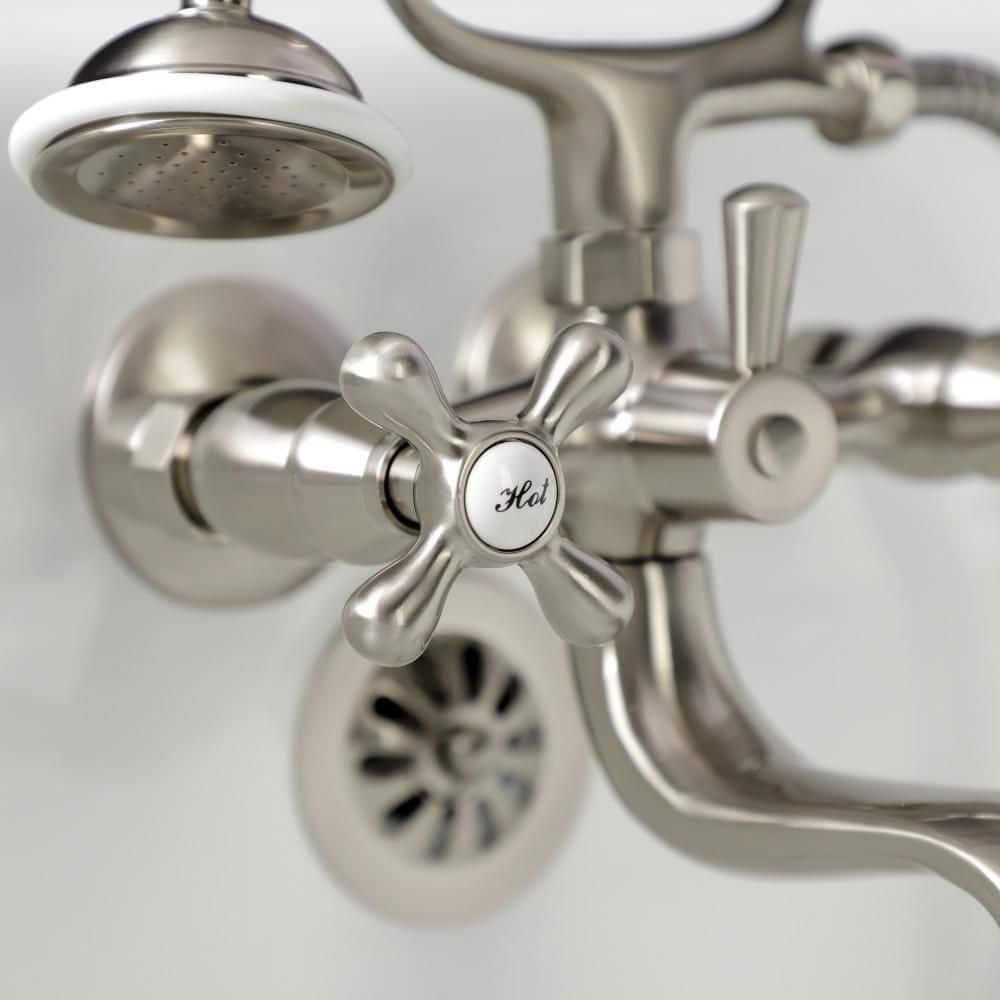 Kingston Brass Kingston Three-Handle 2-Hole Tub Wall Mount Clawfoot Tub Faucet with Handshower