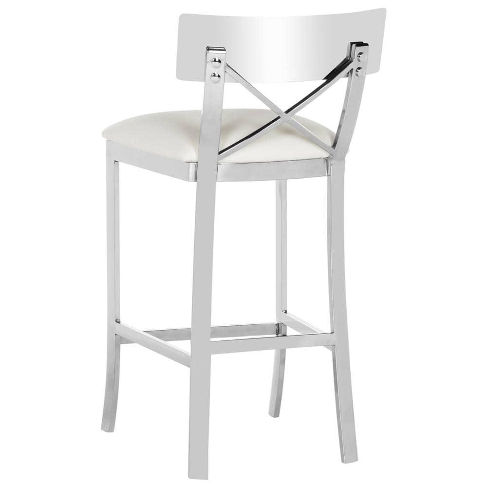 Zoey 35"H Stainless Steel Cross Back Counter Stool - FOX2035 - White - Safavieh Couture