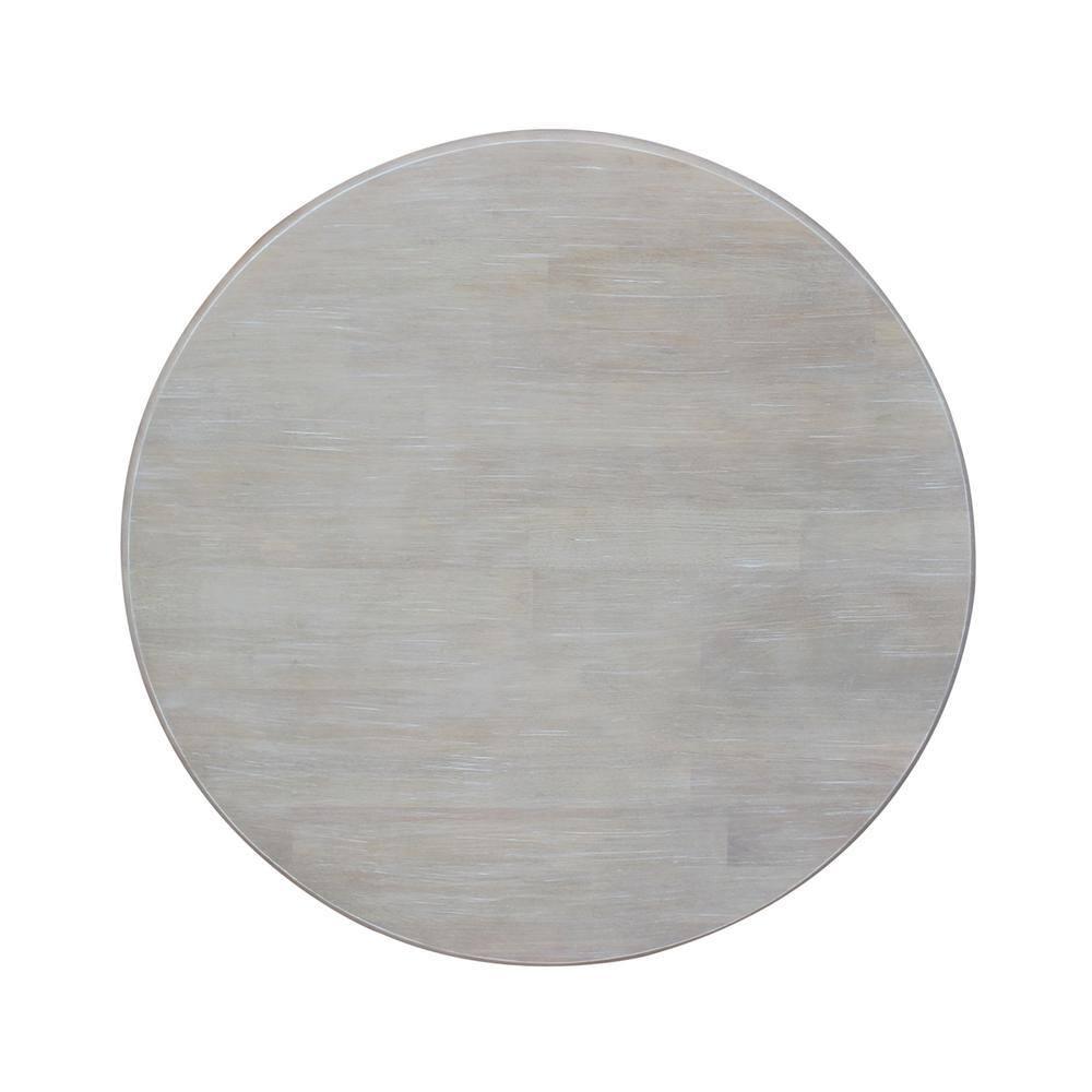 Round Top 36" x 36" Solid Wood Pedestal Dining Table in Washed Gray Taupe