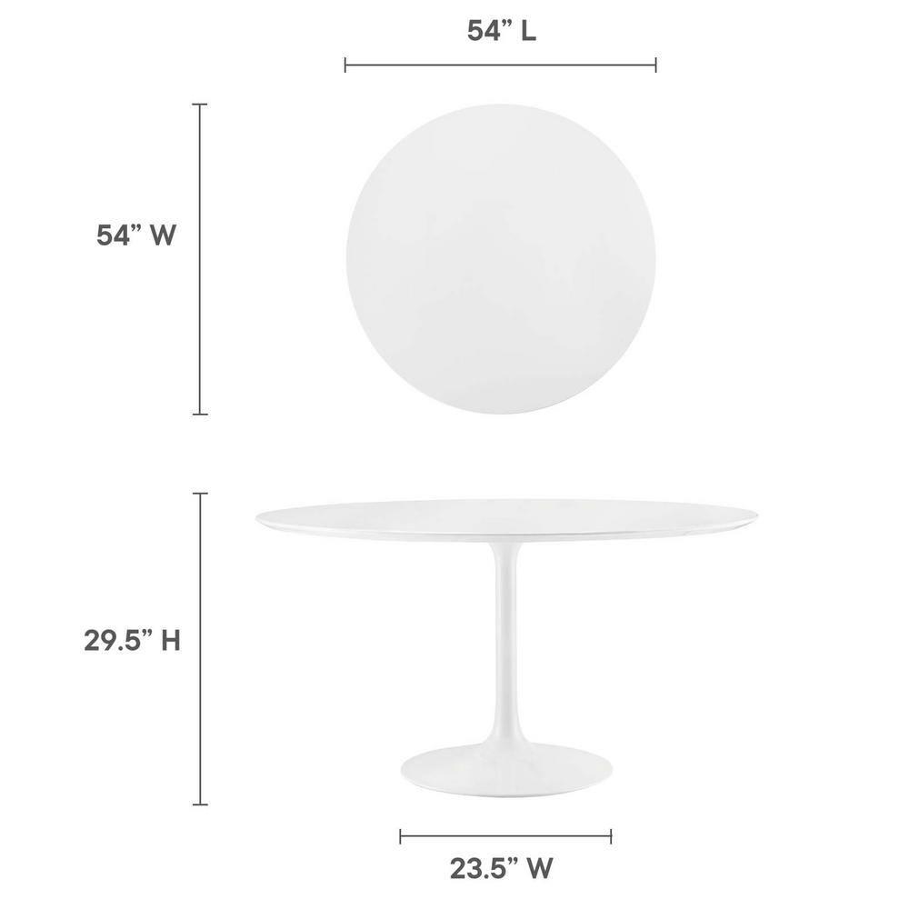 Modway Lippa 54" Round Modern Wood Top Dining Table in White