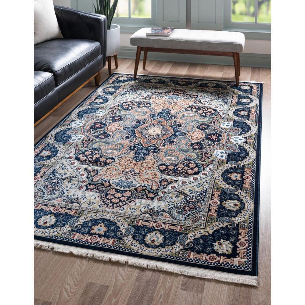 Narenj Collection Area Rug - Glasgow (7 ft. 10 in. x 10 ft. Rectangle Navy Blue/Blue)
