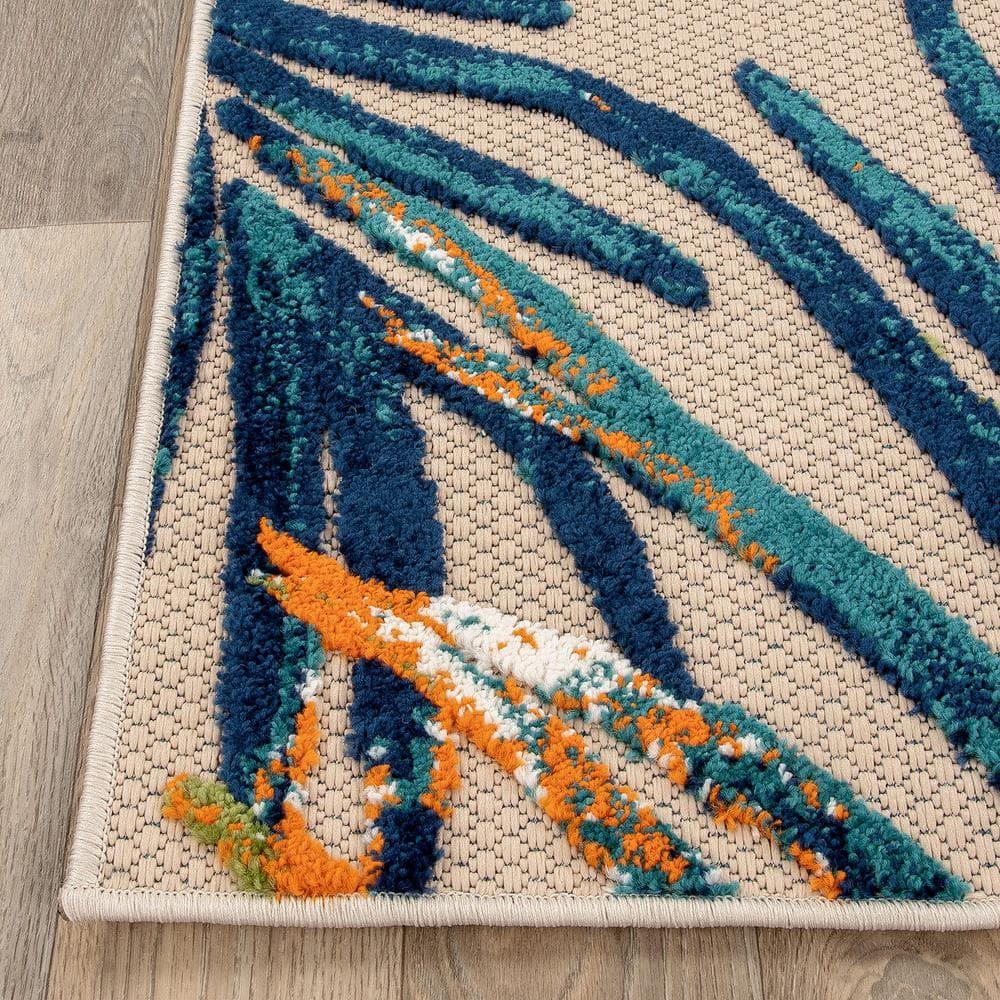 World Rug Gallery Floral Leaves Indoor/Outdoor Area Rug - Multi 5' x 7'