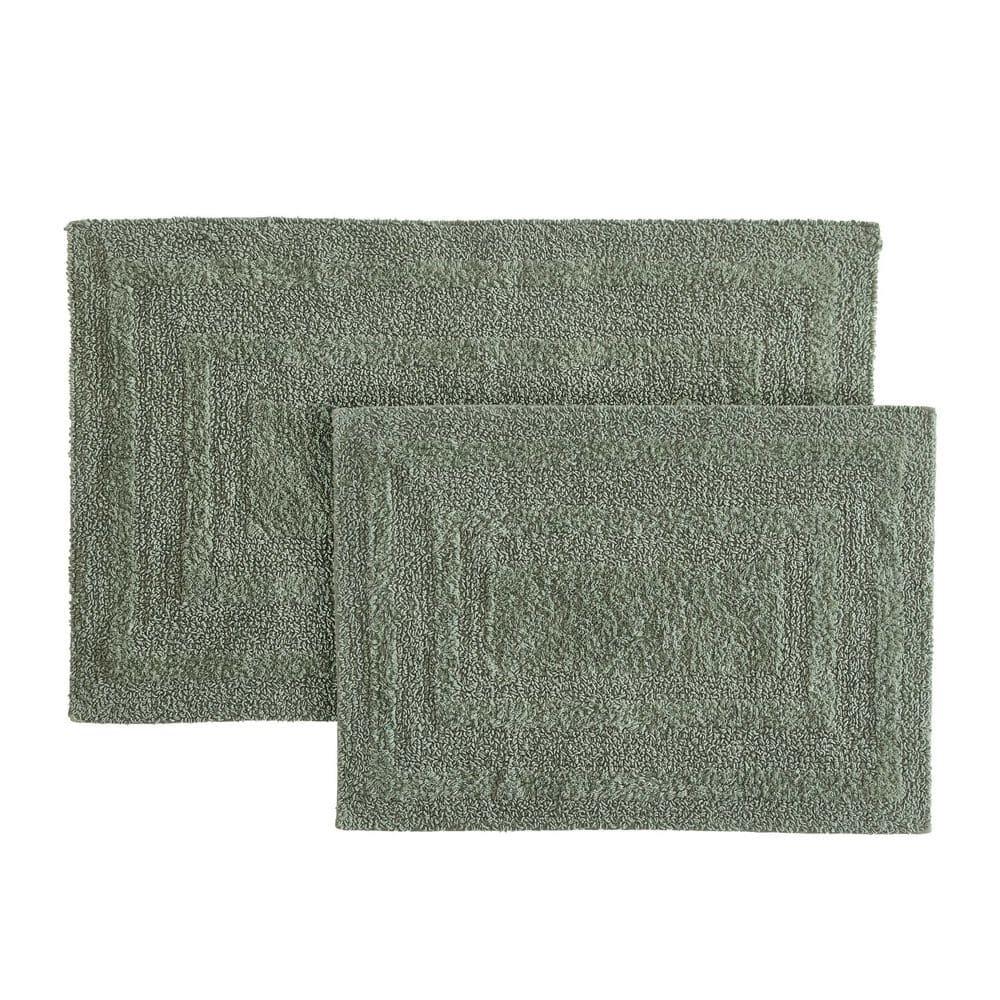 Logan Olive Green Cotton Reversible 2-Piece Bath Rug Set