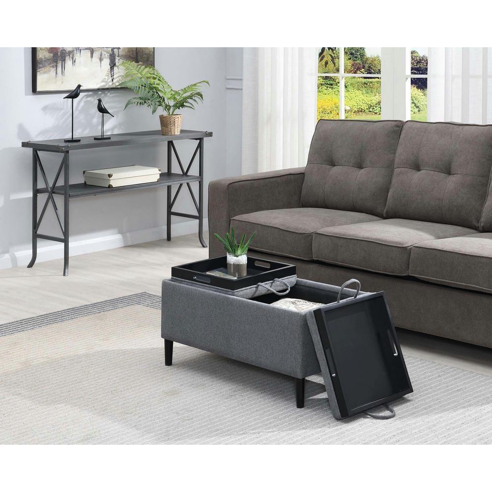 Convenience Concepts Designs4Comfort Magnolia Storage Ottoman w/ Reversible Trays, Soft Gray Fabric