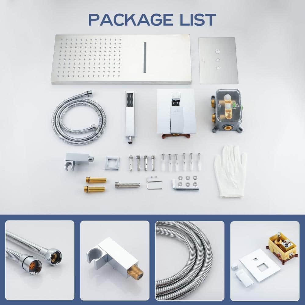 Rainier 22" Rainfall Complete Shower System with with Rainfall & Waterfall Spray, Handheld and Rough-in Valve Included