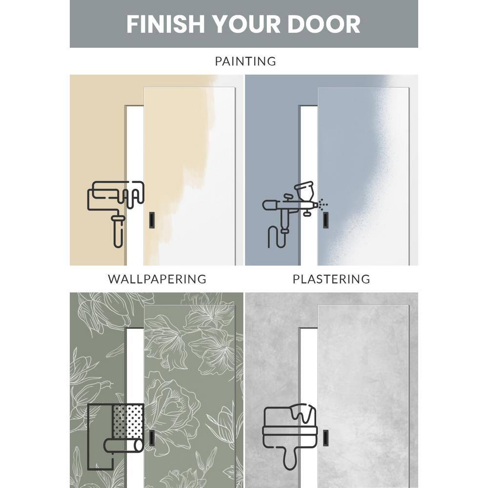 Belldinni Flush Primed Paneled Manufactured Wood Solid Core Interior Sliding Hidden Barn Door With Base Board With Installation Hardware Kit