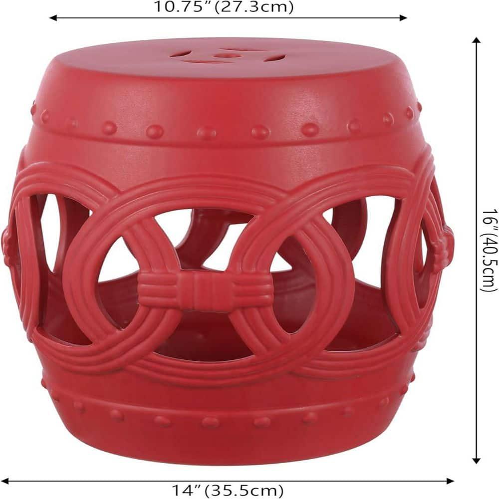 JONATHAN Y Lucky Coins 16" Chinese Ceramic Drum Garden Stool, Matte Red