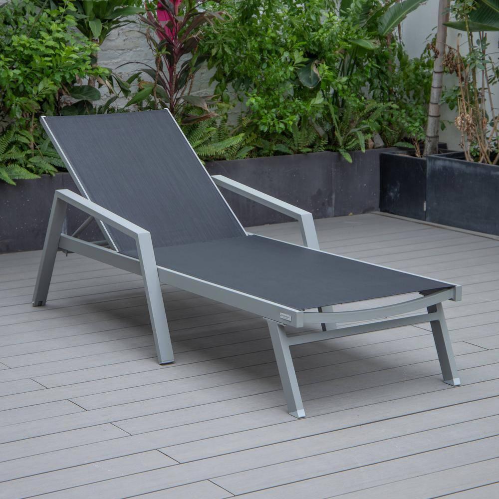LeisureMod Outdoor Powder Coated Aluminum Chaise Lounge Set with Table (Set of 2)