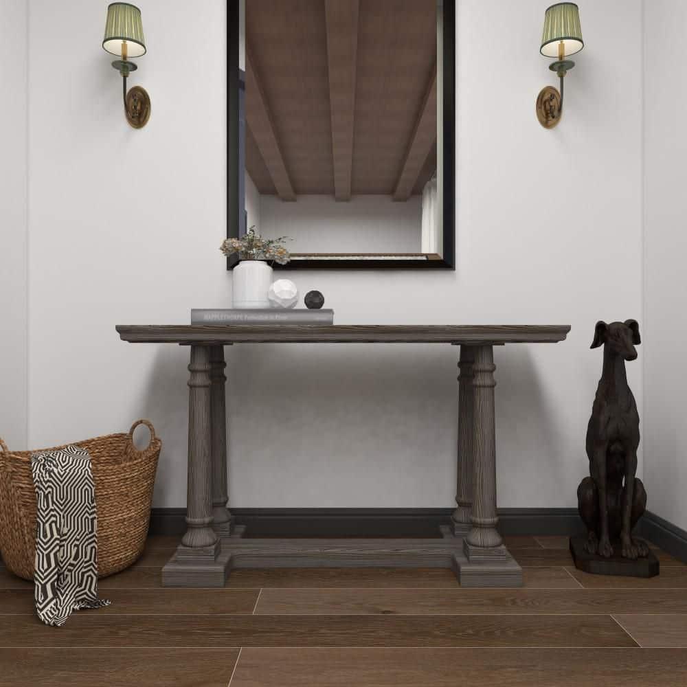 Wood Console Table Light Brown - Olivia & May: Rustic Fixed Shelf, Indoor Use