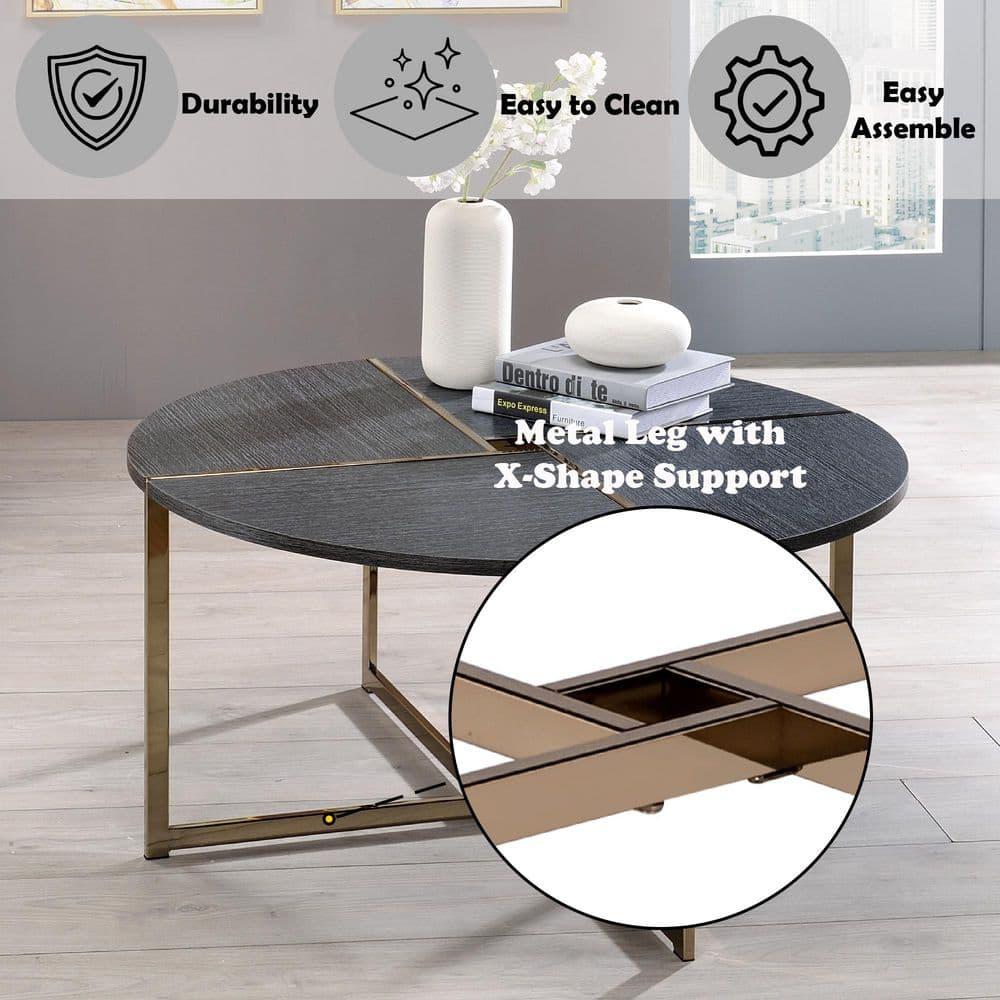 Bromia Coffee Table Black/Champagne - Acme Furniture: Elegant Round Design, Metal Frame, Paper Veneer Top