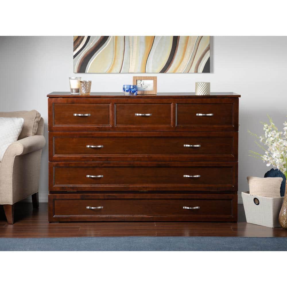 Queen Deerfield Murphy Bed Chest with Charging Station Walnut - AFI: Space-Saving Design, No Box Spring Needed