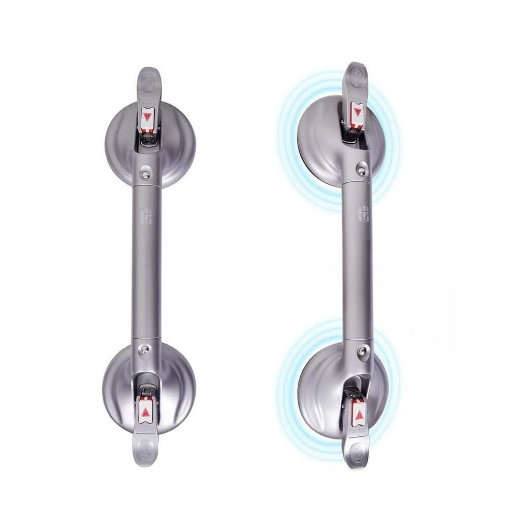 19-Inch Shower Handle - Upgraded Grab Bar with Strong Suction Cups for Bathtub & Shower Safety, Ideal for Seniors, Elderly, Disabled，Silver