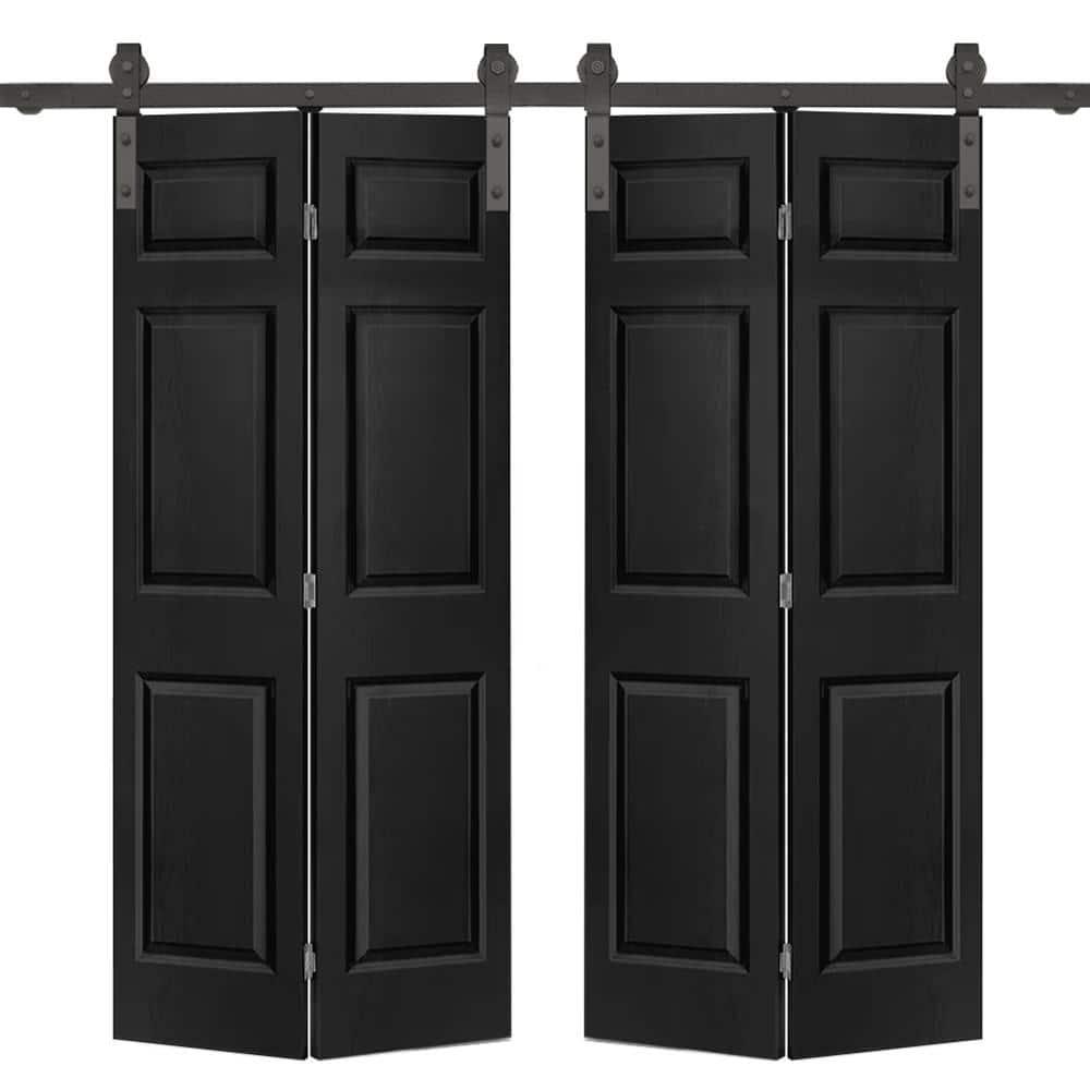 48-inch x 80-inch Black MDF Double Bi-Fold Barn Door with Sliding Hardware
