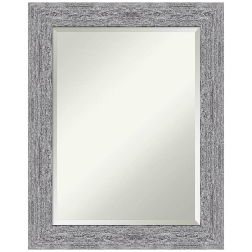 Amanti Art Beveled Bathroom Wall Mirror - Bark Rustic Char Frame Bark Rustic Grey Outer Size: 23 x 29 in Silver, Brown, Grey