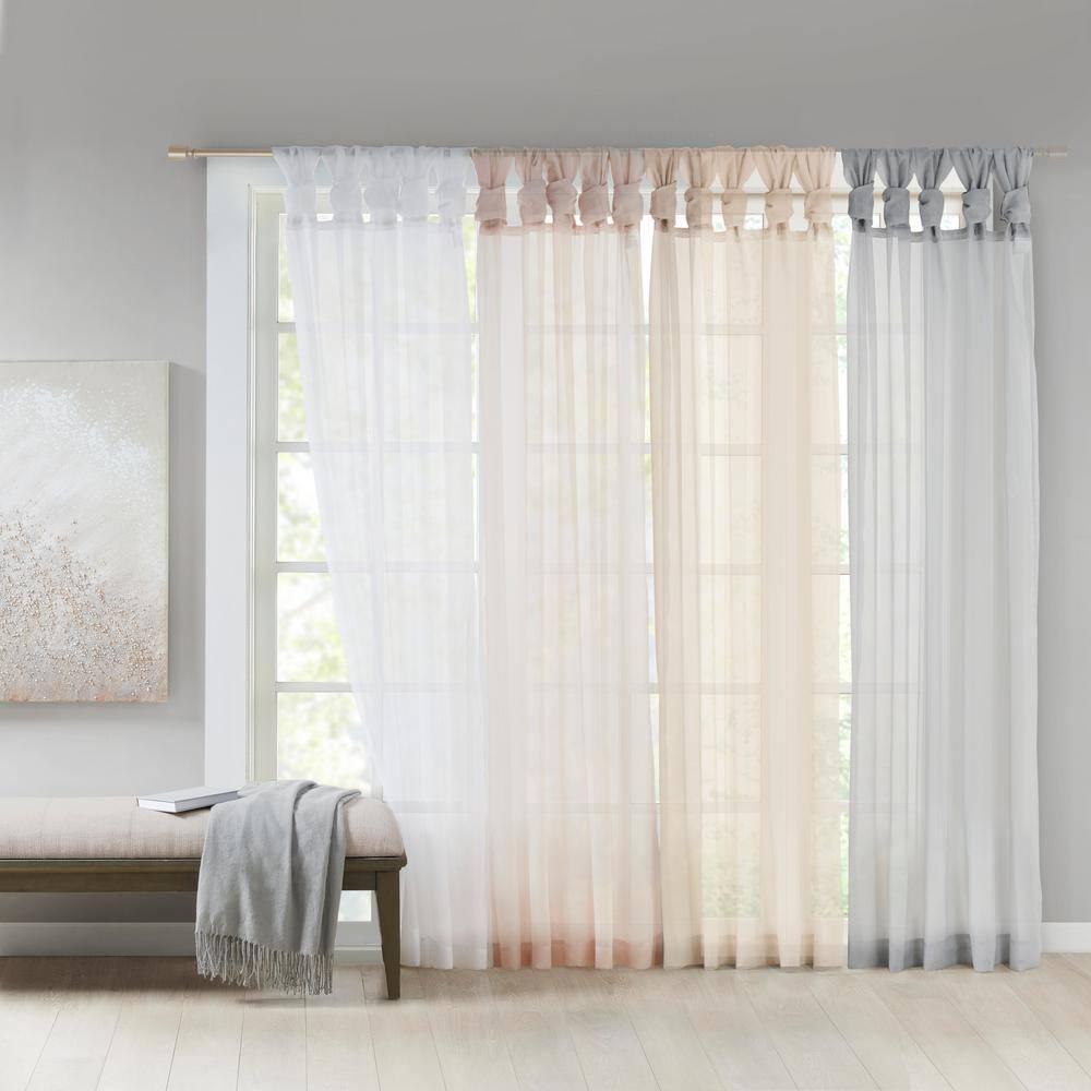 Set of 2 95"x50" Persis Twisted Tab Voile Sheer Window White: Madison Park Curtain Panels, Sheer, Transitional Style