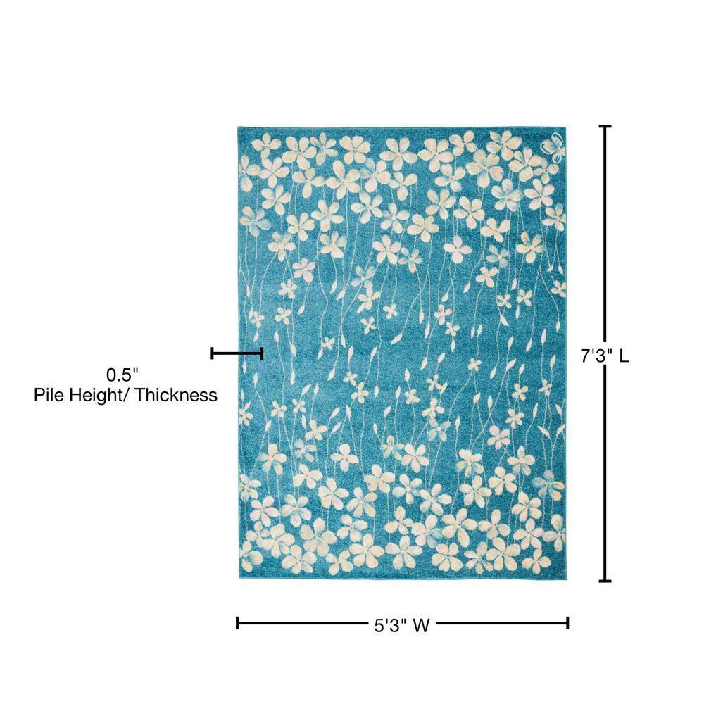 Nourison Tranquil 5'3" X 7'3" (5' x 7') Turquoise Area Rug Bohemian Botanical Vine and Bloom by Nourison