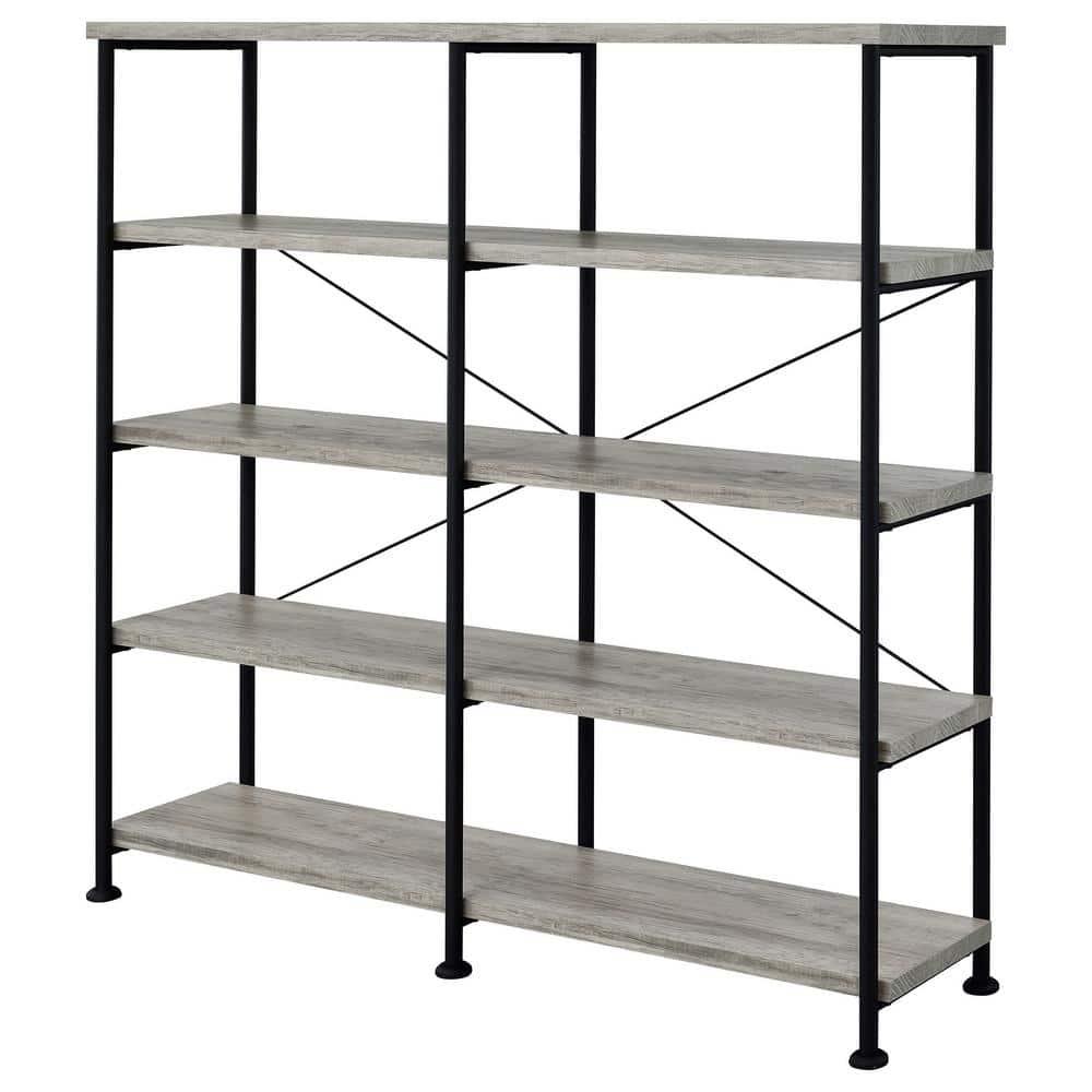 63" Analiese Double Bookcase with 4 Open Shelves in Gray Driftwood - Coaster