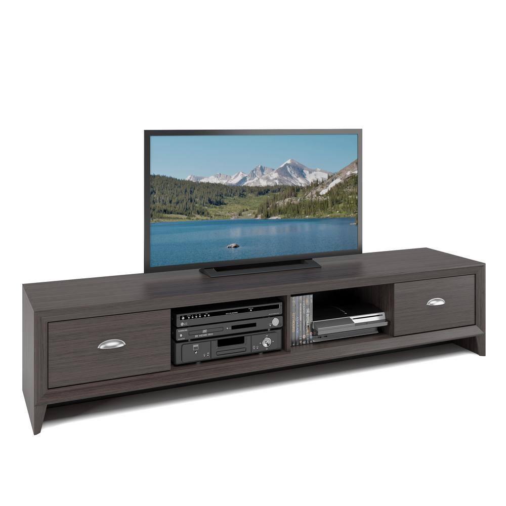 CorLiving Lakewood Modern Dark Brown Engineered Wood TV Stand with Drawers for Most TVs up to 85" for Living Room – Long, Low Profile TV Stand with Storage – Modern Under TV Stand