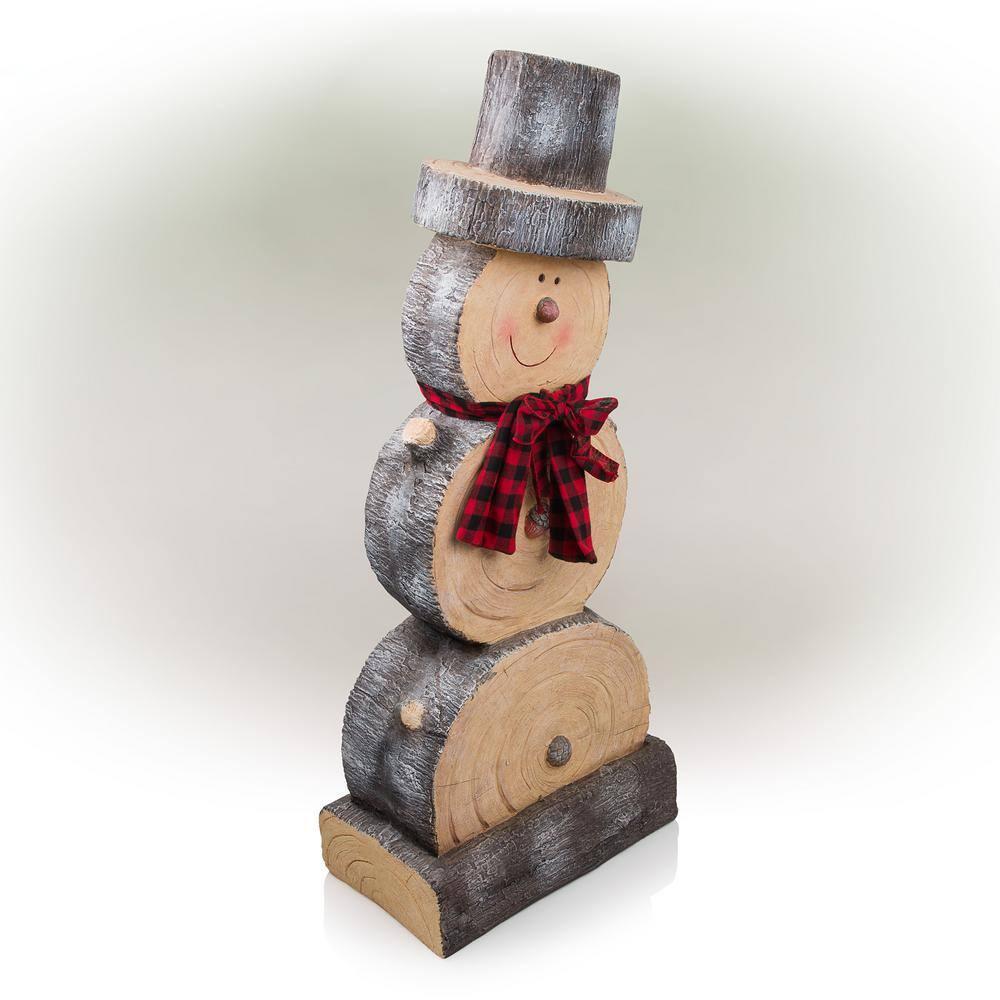 Alpine Corporation 16" x 9" x 38" Wooden Snowman Holiday Statue, Brown/Tan