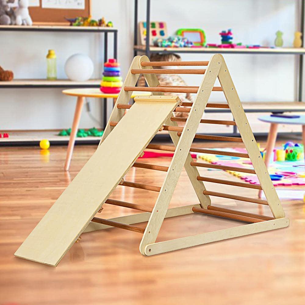 Costway Foldable Wooden Climbing Triangle Indoor Home Climber w/ Ladder for Toddler Baby