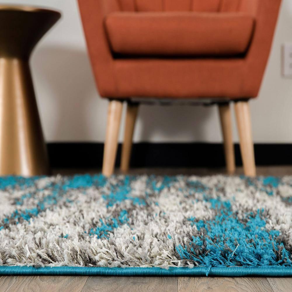 World Rug Gallery Modern Abstract Design Plush Shag Area Rug - Turquoise 5' x 7'