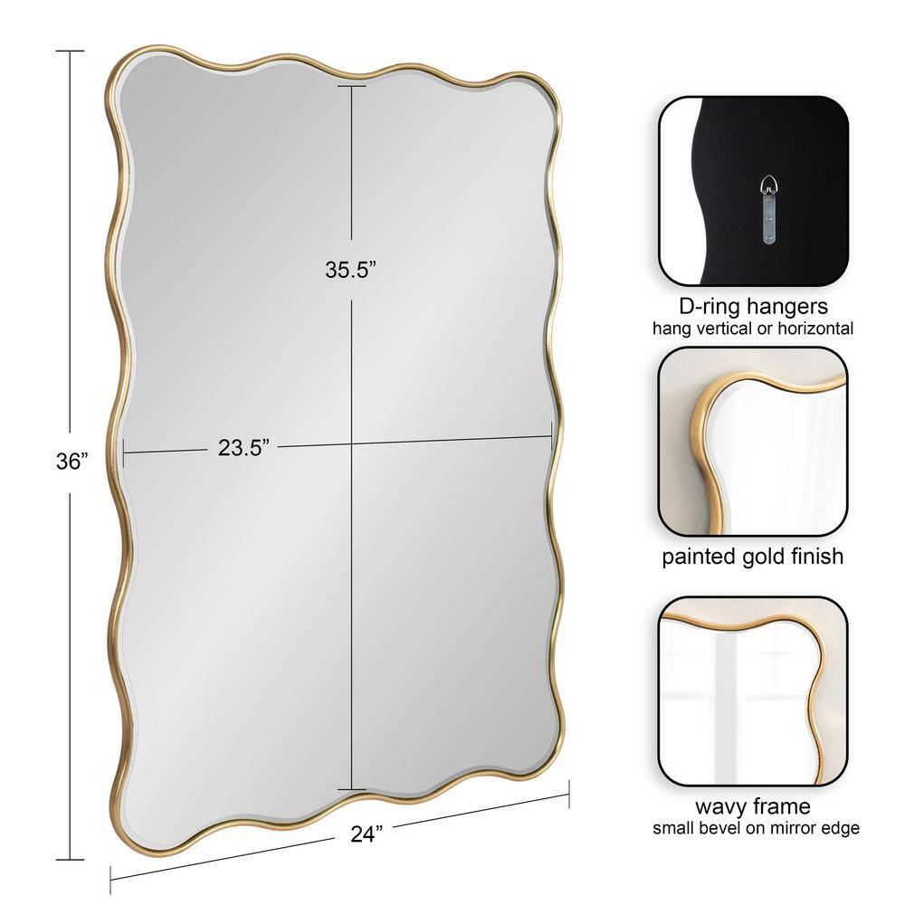 Kate & Laurel All Things Decor 24"x36" Viona Rectangle Scalloped Mirror Gold: Elegant Wavy Design, No Assembly Required