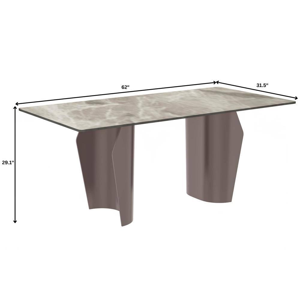 LeisureMod Zelan Modern 62” Rectangular Dining Table for 4 to 8 People with Sintered Stone Top and Stainless Steel Base in Deep Grey