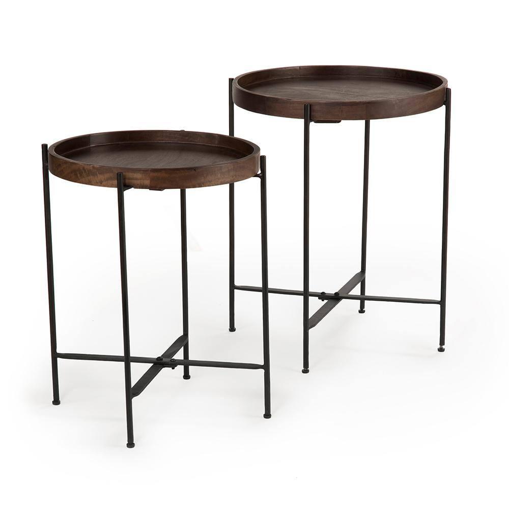 Set of 2 Capri Round Accent Tables Mango Wood with Iron Base - Steve Silver Co.