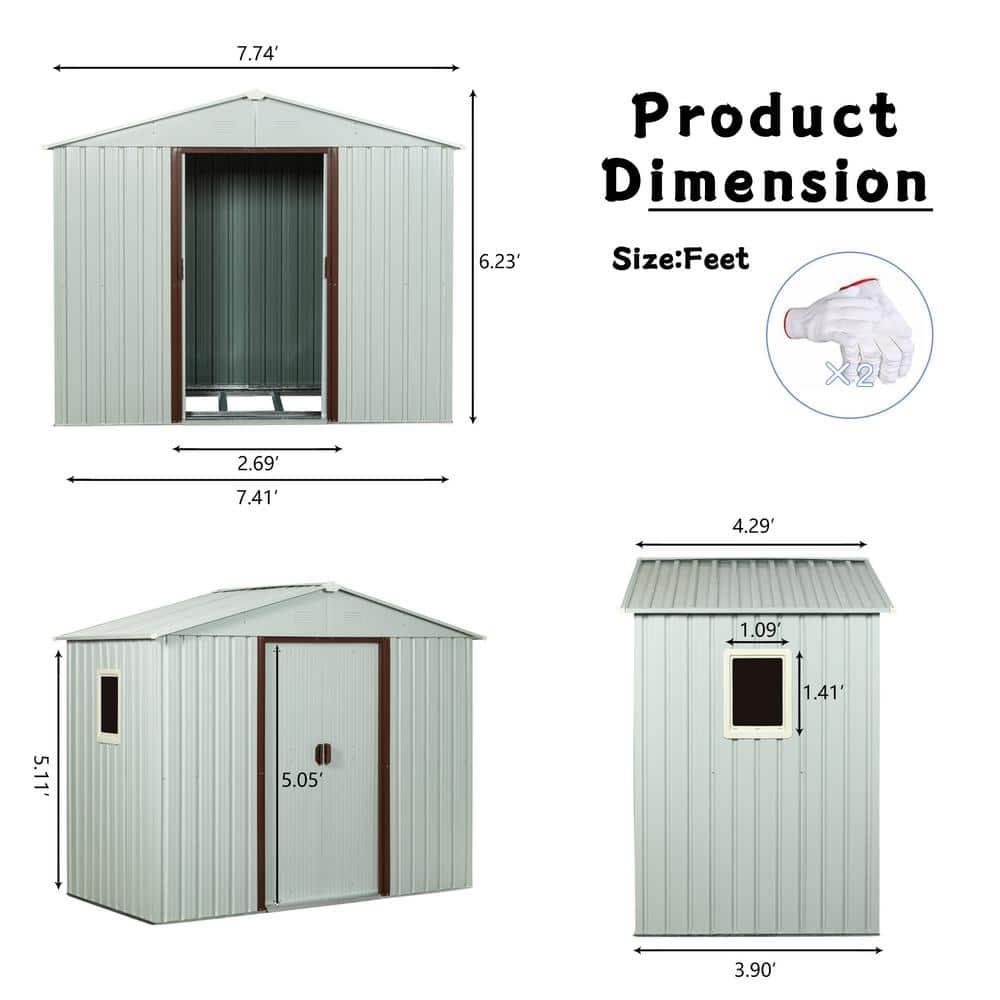 White Metal Outdoor Storage Shed with Window and Double Sliding Doors