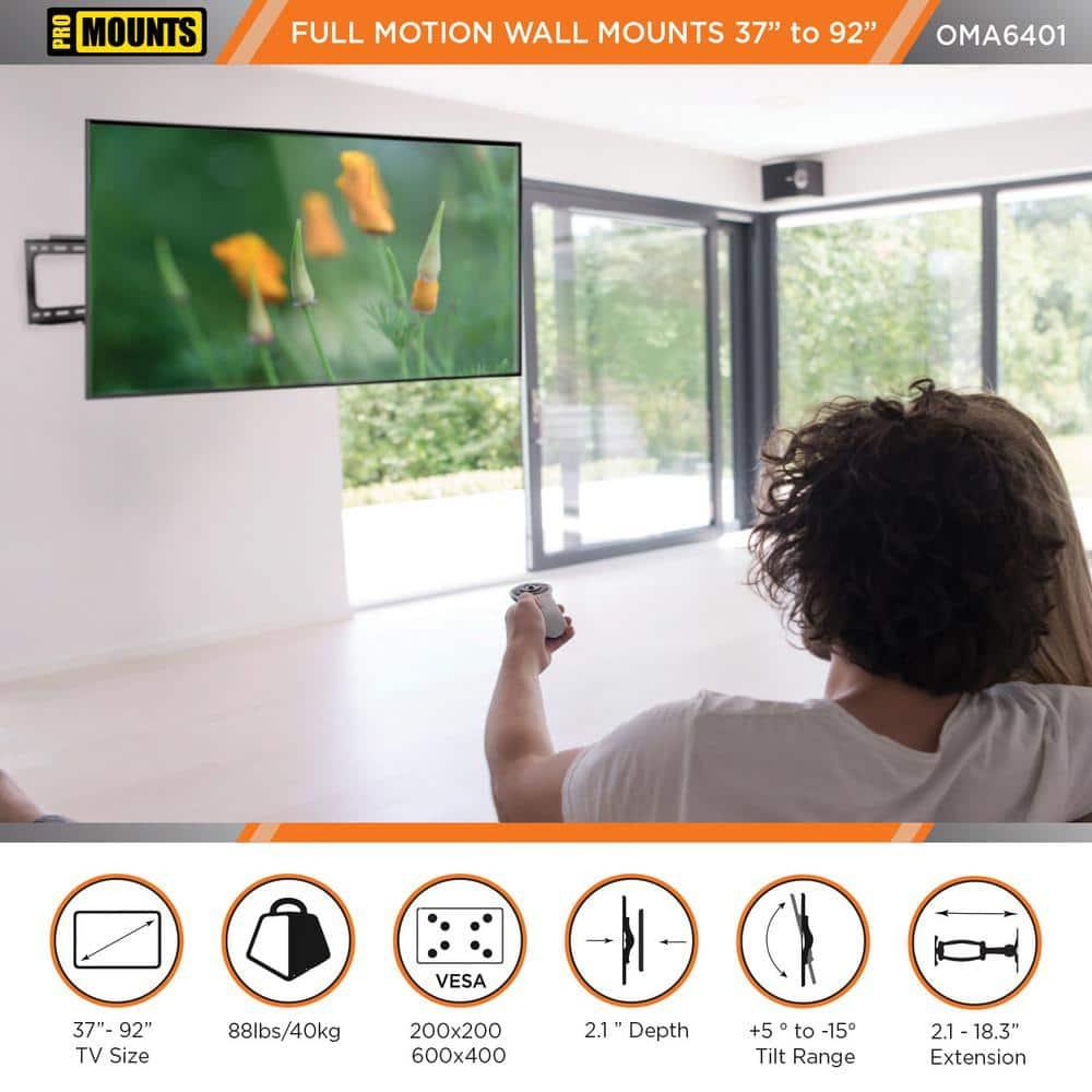 Promounts ProMounts Premium Articulating / Full Motion TV Wall Mount for 37" to 92" TVs, Holds Up to 88lbs