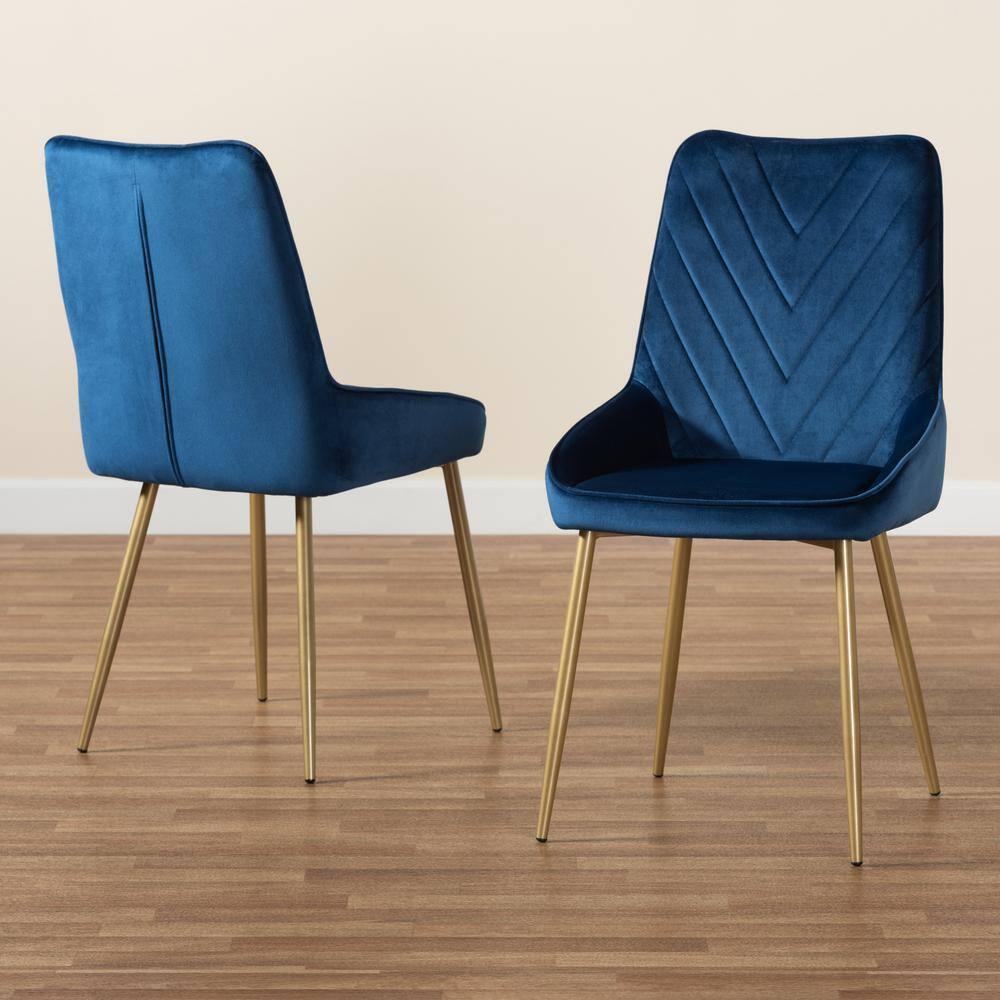 2pc Priscilla Velvet Fabric Upholstered Metal Dining Chair Set Navy Blue/Gold - Baxton Studio