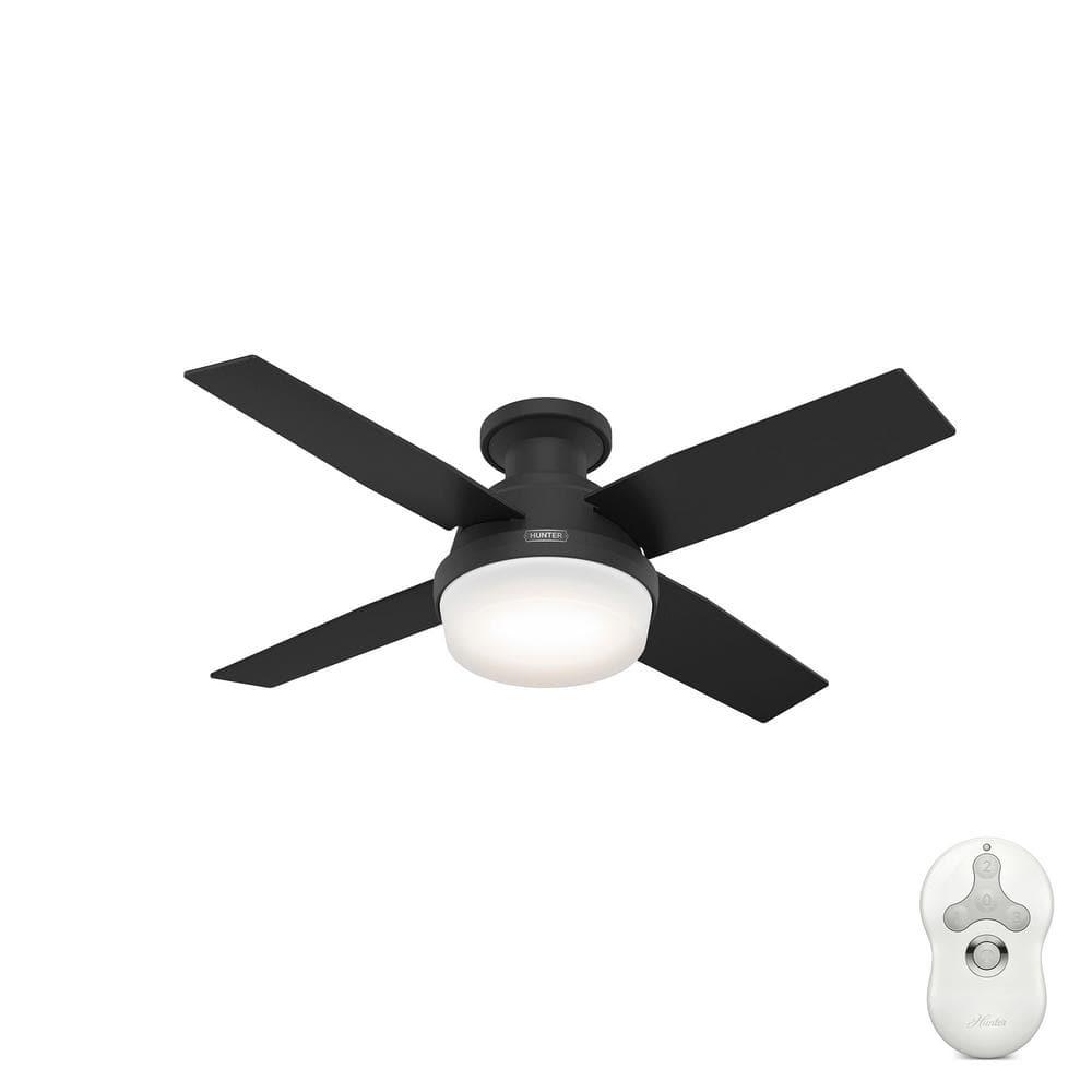 Dempsey Low Profile 44" 4 - Blade Indoor Flush Mount Small Room Ceiling Fan with Lights and Remote
