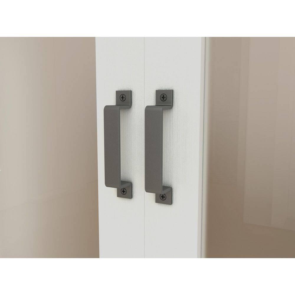 Calhome 3-Lite Tempered Frosted Glass White Finished Composite Double Sliding Barn Door with Hardware Kit Handle