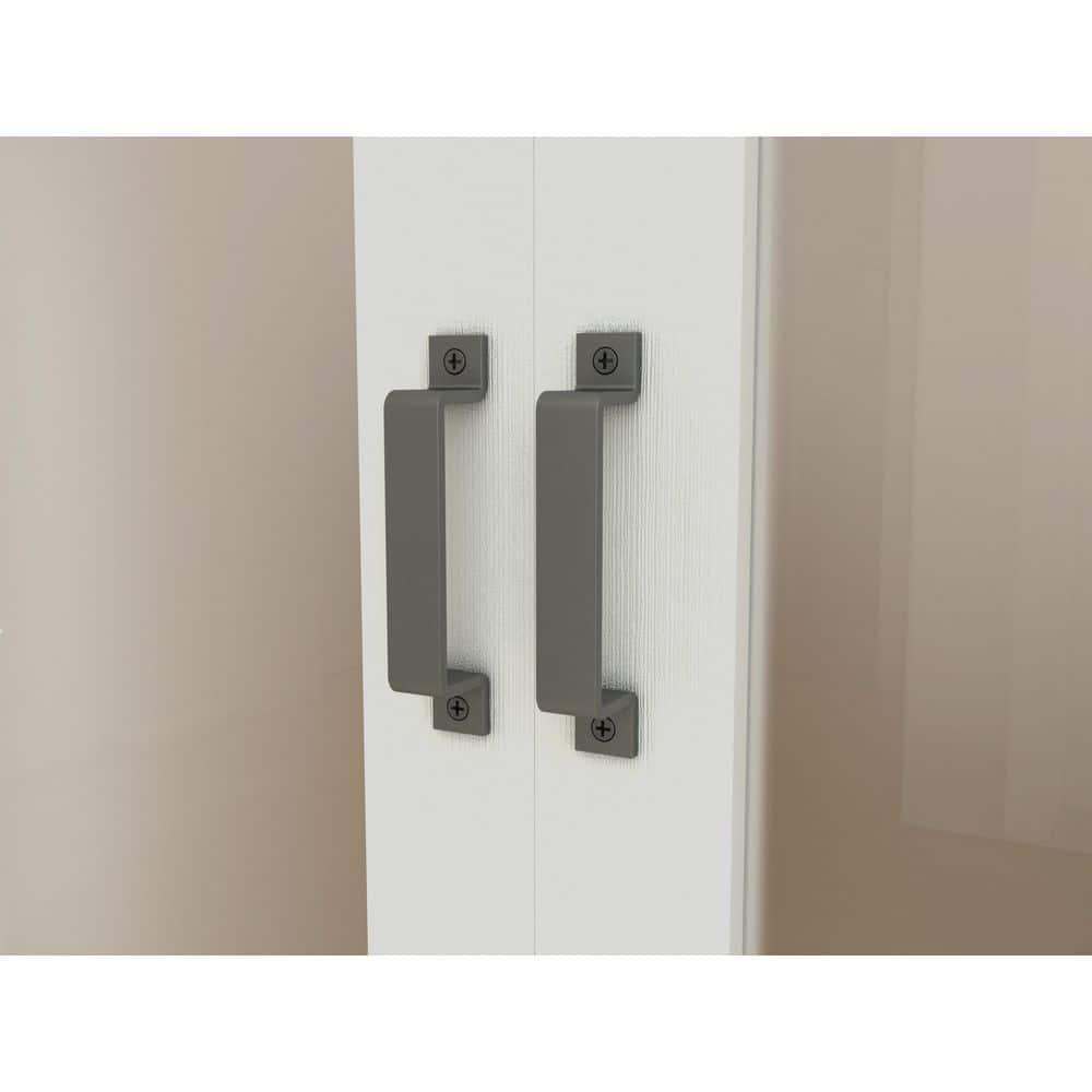 Calhome 3-Lite Tempered Frosted Glass White Finished Composite Double Sliding Barn Door with Hardware Kit Handle