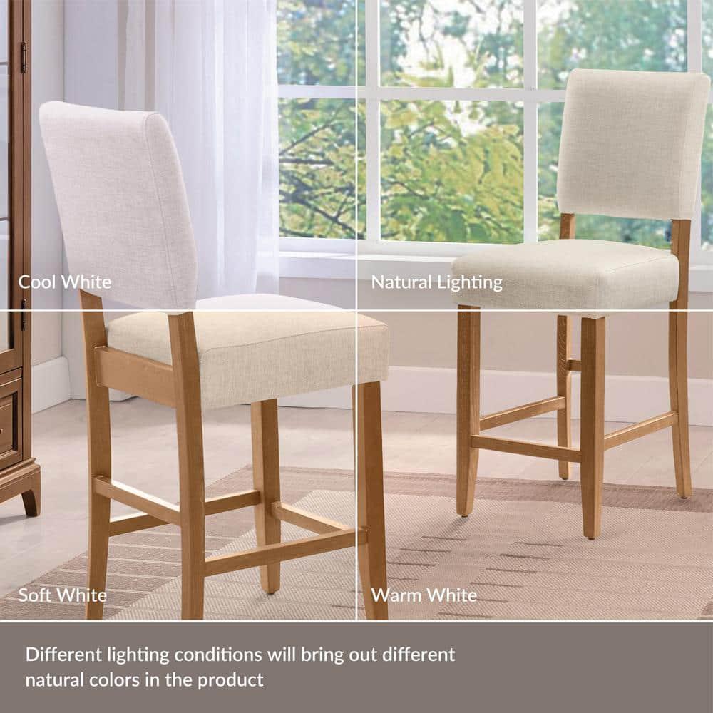 Brax Bar Height 28-inches Stool Natural White Sand, with Upholstered Back and Wood Base - 2-Pack
