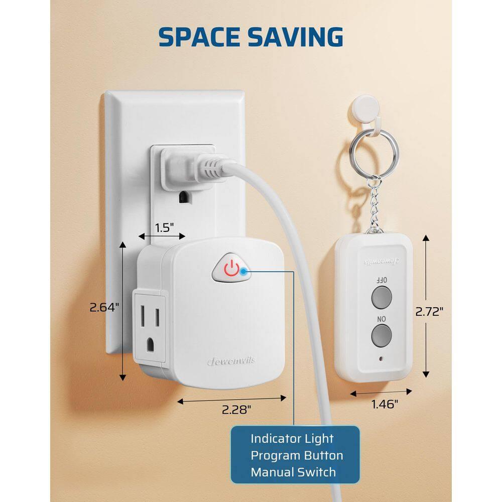 DEWENWILS Indoor Remote Control Outlet, Wireless Electrical Outlet Switch, 100 FT Range,  Compact Side Plug, ETL Listed, White