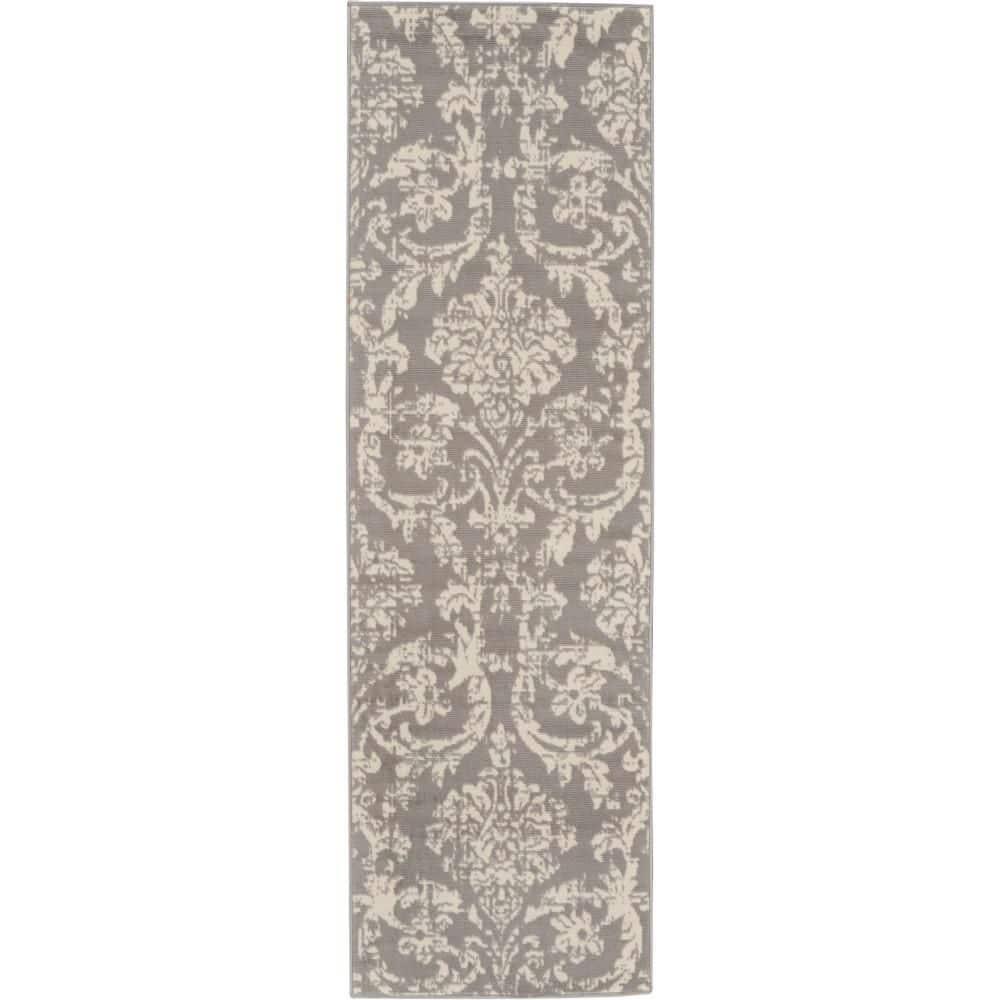 Nourison Jubilant 2'3" x 7'3" (7' Runner) Grey Area Rug Farmhouse Vintage Damask by Nourison