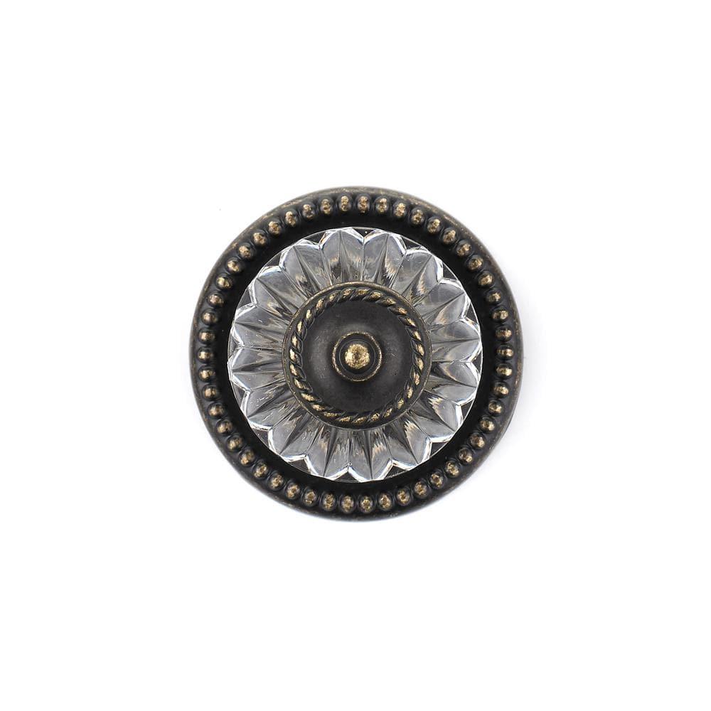 Clear Acrylic and Burnished Brass Round Cabinet Knob with Mounting Hardware