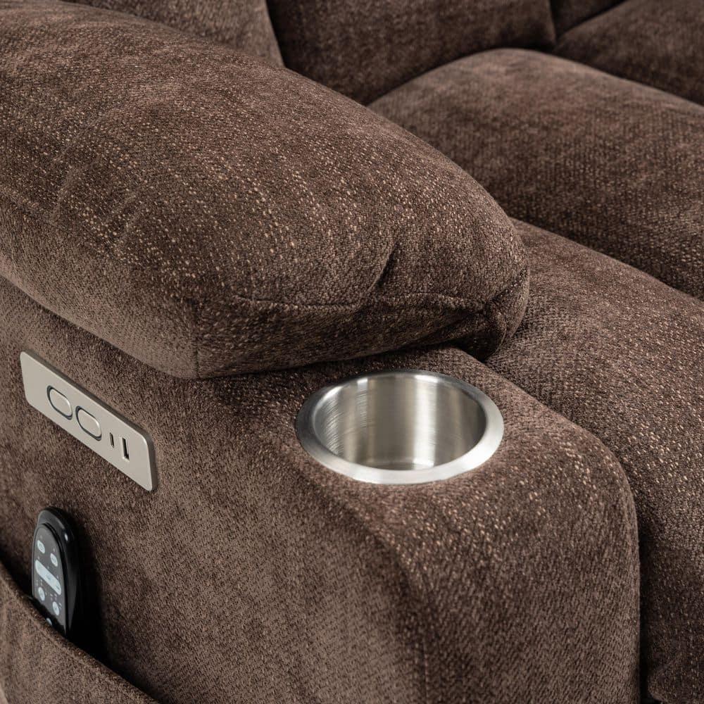 Power Lift Chair with Full-Body Massage and Heat, Electric Recliner Chairs for Adults, Remote Control, Standing Assistance, USB Ports, Stainless Steel Cup Holders, Chenille Brown