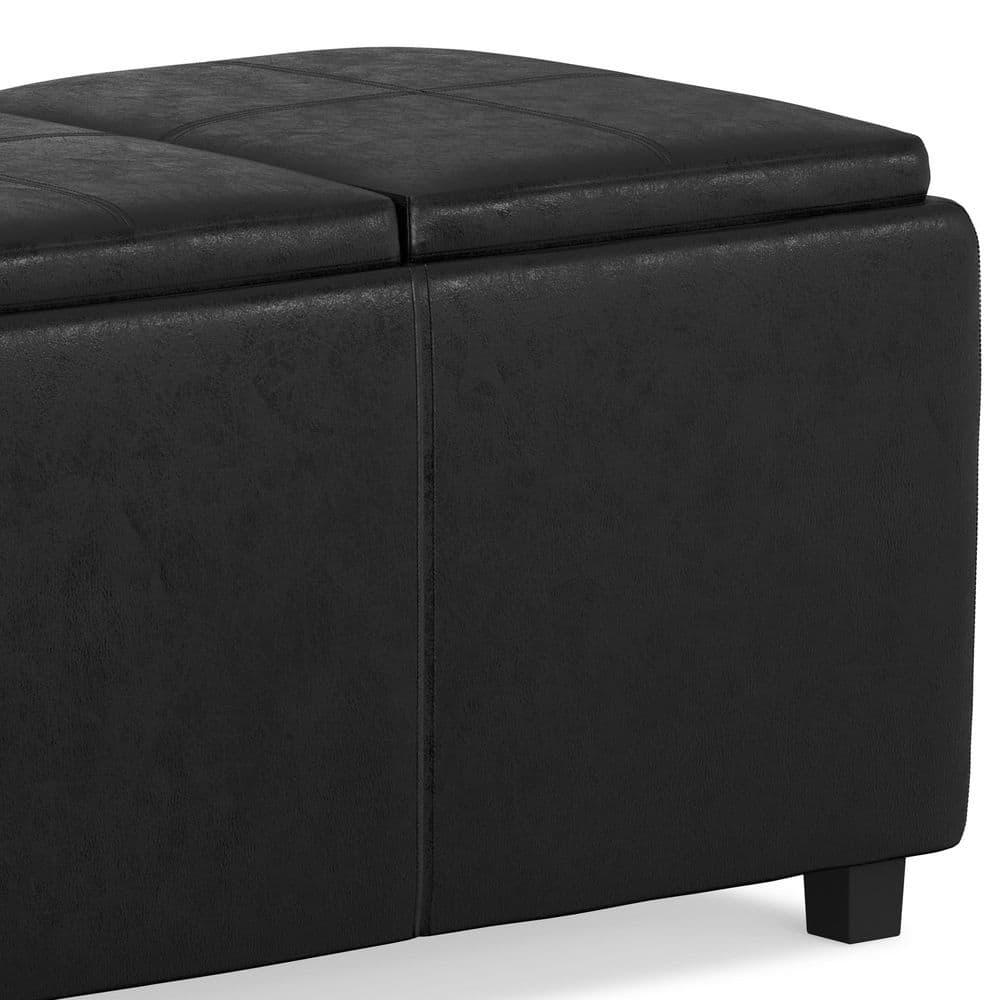Simpli Home Avalon 42"W Upholstered Storage Ottoman with 3 Flip-Over Serving Trays