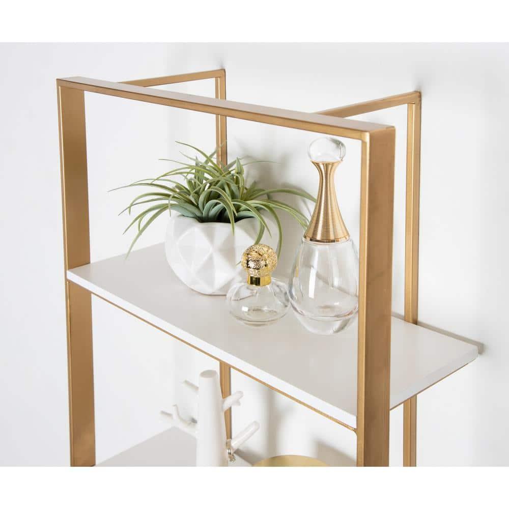 Kate and Laurel Kercheval Modern Glam Wood Wall Shelf, 15 x 32, White and Gold
