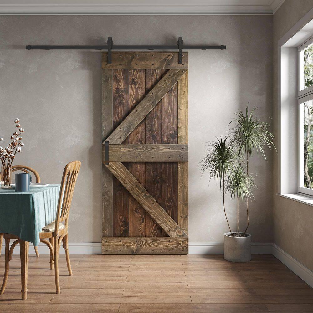 Paneled Wood and Metal K Series DIY Knotty Barn Door with Installation Hardware Kit