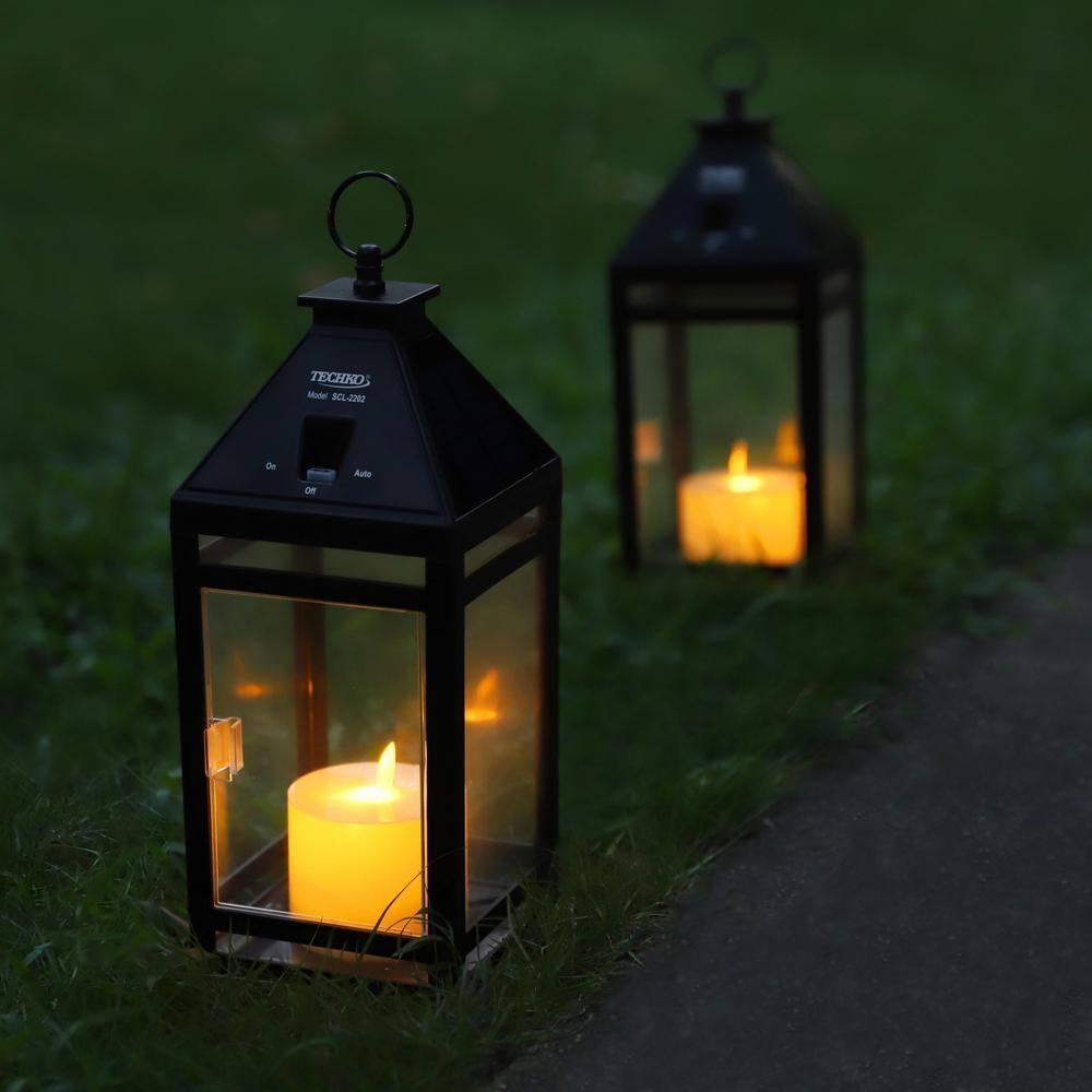 Techko 12.2'' H Tabletop Solar Lantern with Motorized LED Candle Included