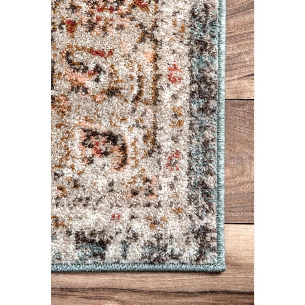 Nuloom 5 Round Justine Vintage Medallion Indoor Area Rug, Beige, Faded Persian Design, Stain Resistant, BedroomLiving Room, Kitchen,