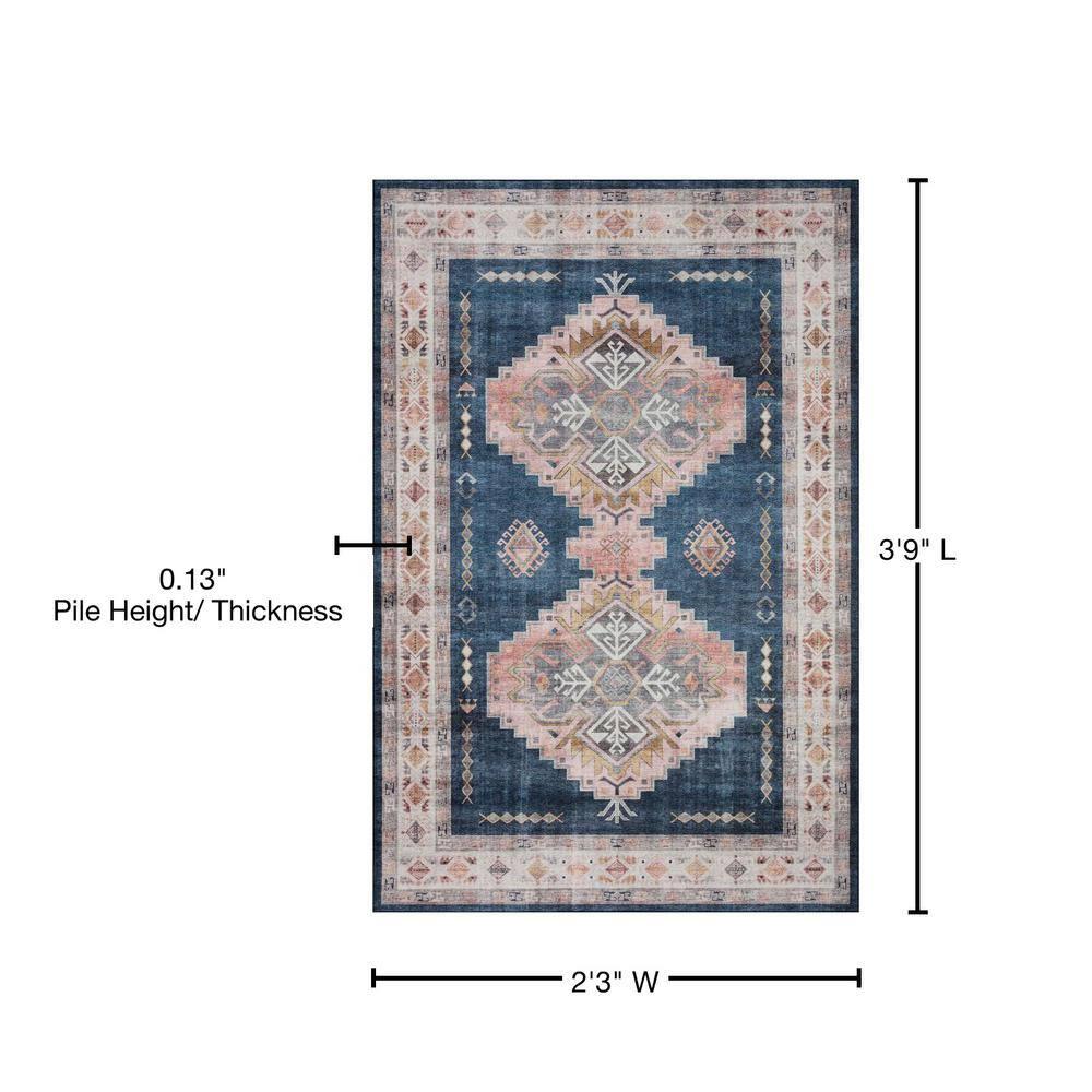 Denim Blush Medallion 27"x45" Stain-Resistant Synthetic Rug