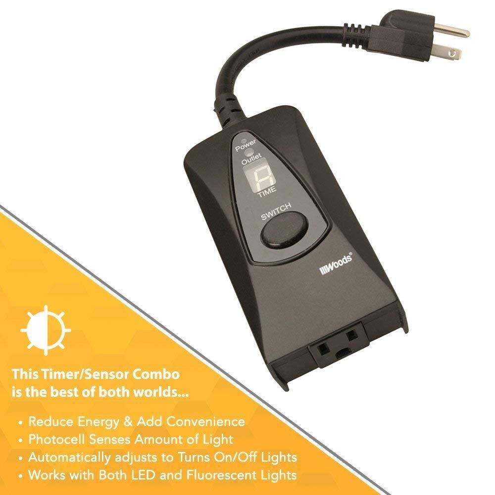 Woods 50013WD 24-Hour Dusk to Dawn Lighting Timer with Photocell and Digital Display