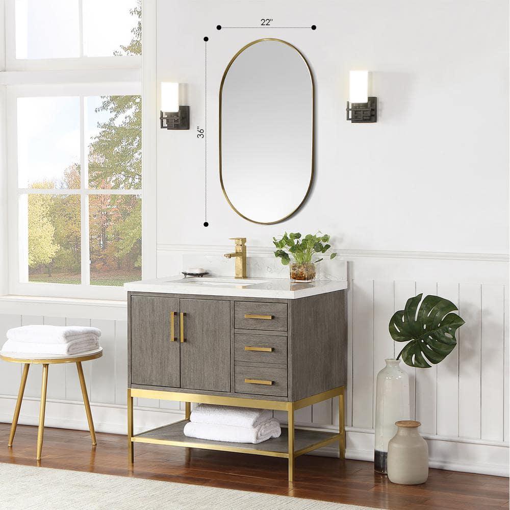 Ispra 36" Oval Bathroom/Vanity Brushed Gold Aluminum Framed Wall Mirror