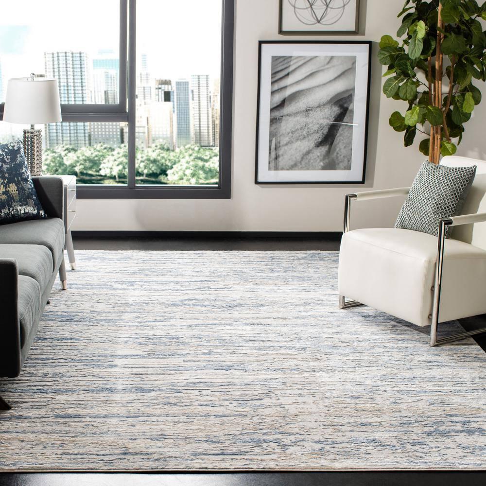 SAFAVIEH Amelia Lester Abstract Area Rug, Ivory/Blue, 10' x 14'